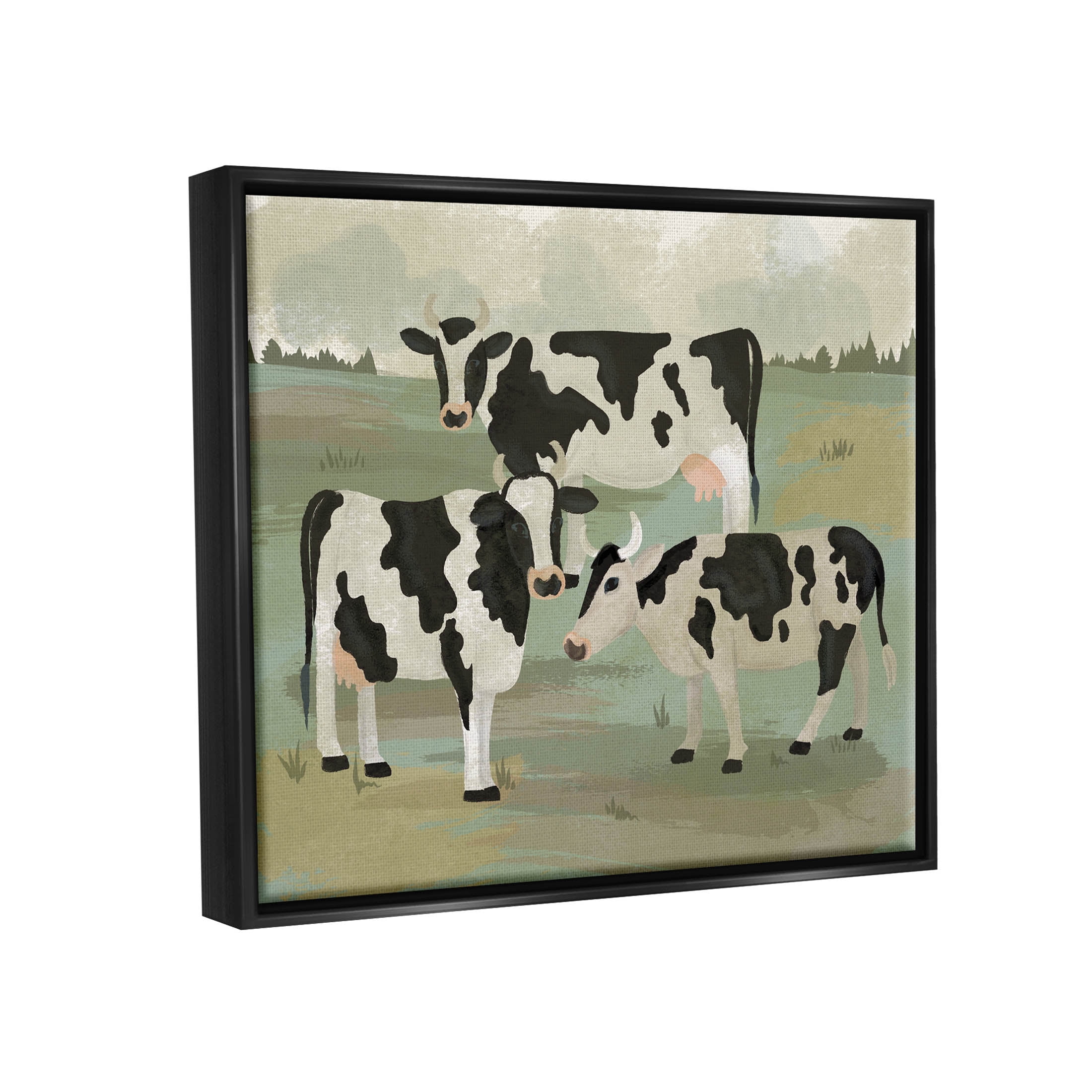Rural Cows Grazing Trio Animals & Insects Graphic Art Jet Black Framed Art Print Wall Art