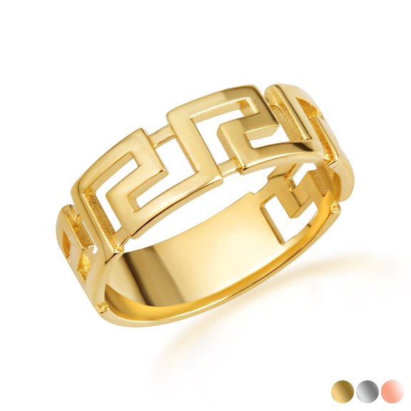 10k Yellow Gold Classic Greek Key Band Ring (Size 4)