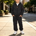 thumbnail image 2 of Mooqilaa Boys Activewear Outfit Sets Size 10-12, Casual 2 Piece Long Sleeve Hoodies and Sweatpants Sets Black, 2 of 9