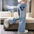 thumbnail image 4 of Byoo Toddler Girls' Washed Jeans Durable Wide Leg Straight Fit Daily Denim Pants Pull On Kids Trousers,Dark Blue, 4 of 9