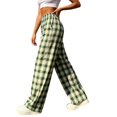 thumbnail image 6 of MYAOYI Womens High Waisted Gingham Wide Leg Trousers - Elastic Pull On Bottoms, 6 of 7