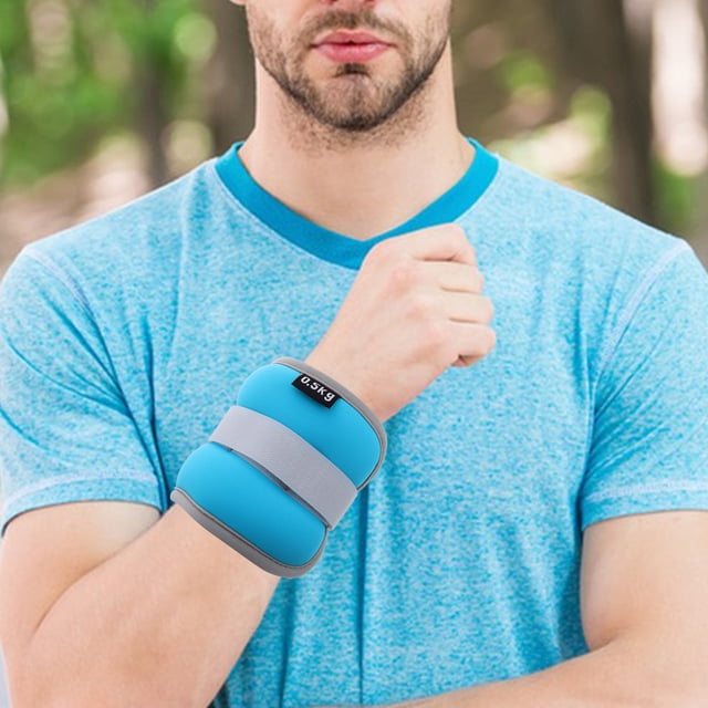 OULII 2Pcs Wrist Weights Bracelet Weighted Wrist Band Sky Blue Iron Sand Resistance Exercise
