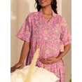 thumbnail image 4 of Janasya Indian Women's Pink Cotton Floral Wrap Maternity Dress, 4 of 5