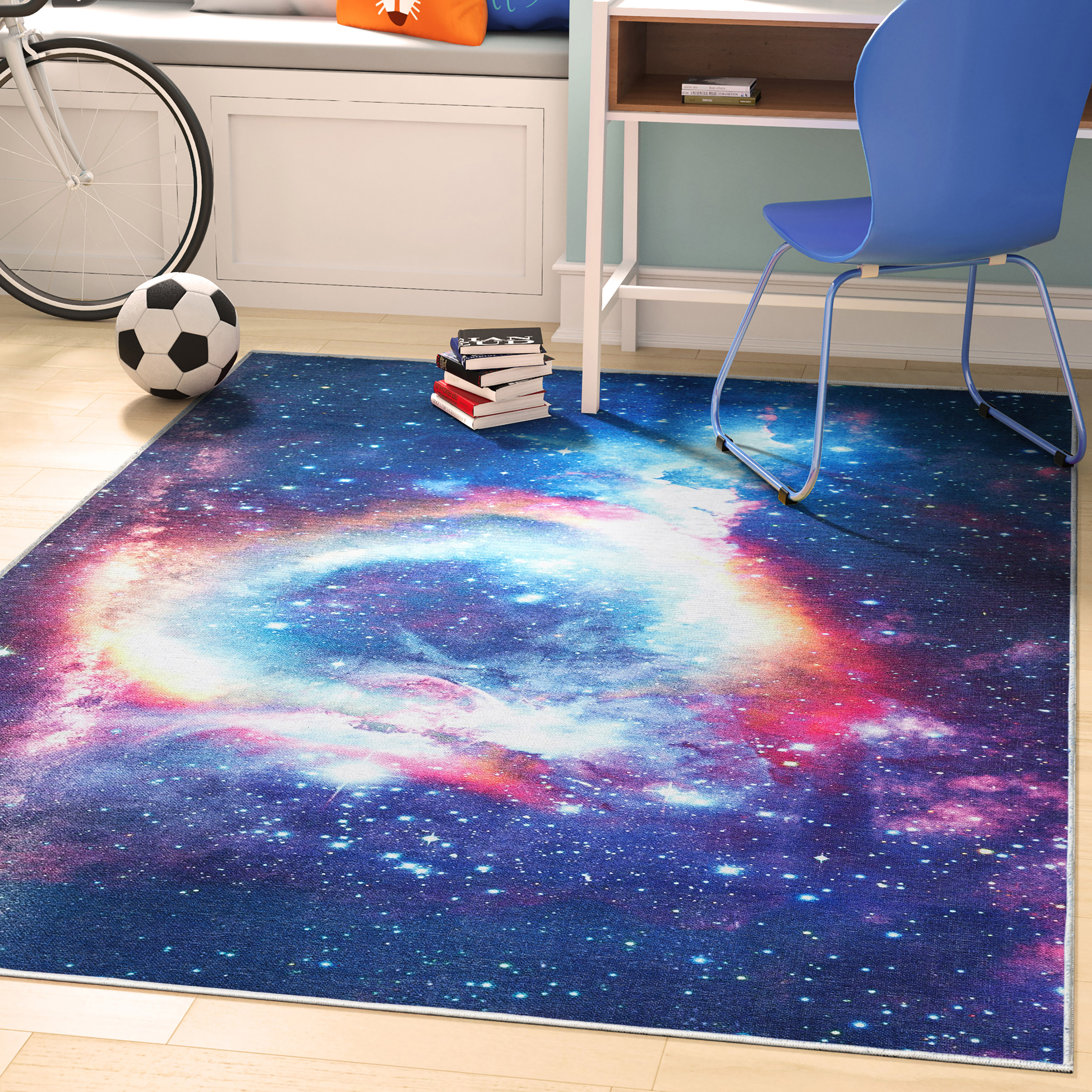 Well Woven Celestial Space Helix Space Nebula Constellation Multi Color Flat Pile Easy to Clean 5'3" x 7'3" Area Rug for Living Room Dining Room Bedroom and Kitchen