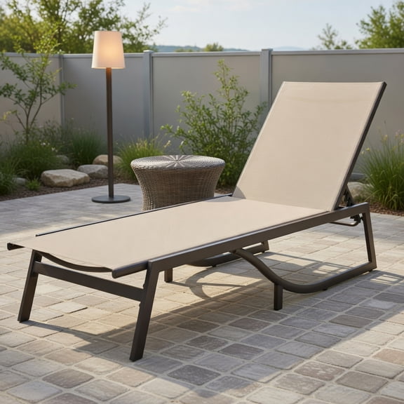 GVN Chaise Lounge Outdoor, Lounge Chair Outdoor,Outdoor Reclining Chaise Lounge Chair with 6-Position Adjustable Back-Brown