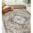 thumbnail image 4 of ReaLife Machine Washable Area Rug - Living Room Bedroom Bathroom Kitchen Entryway Office - Non Slip Low Pile Stain Resistant Premium - Boho Farmhouse Vintage - Joy - Brown Beige 4' Round, 4 of 10
