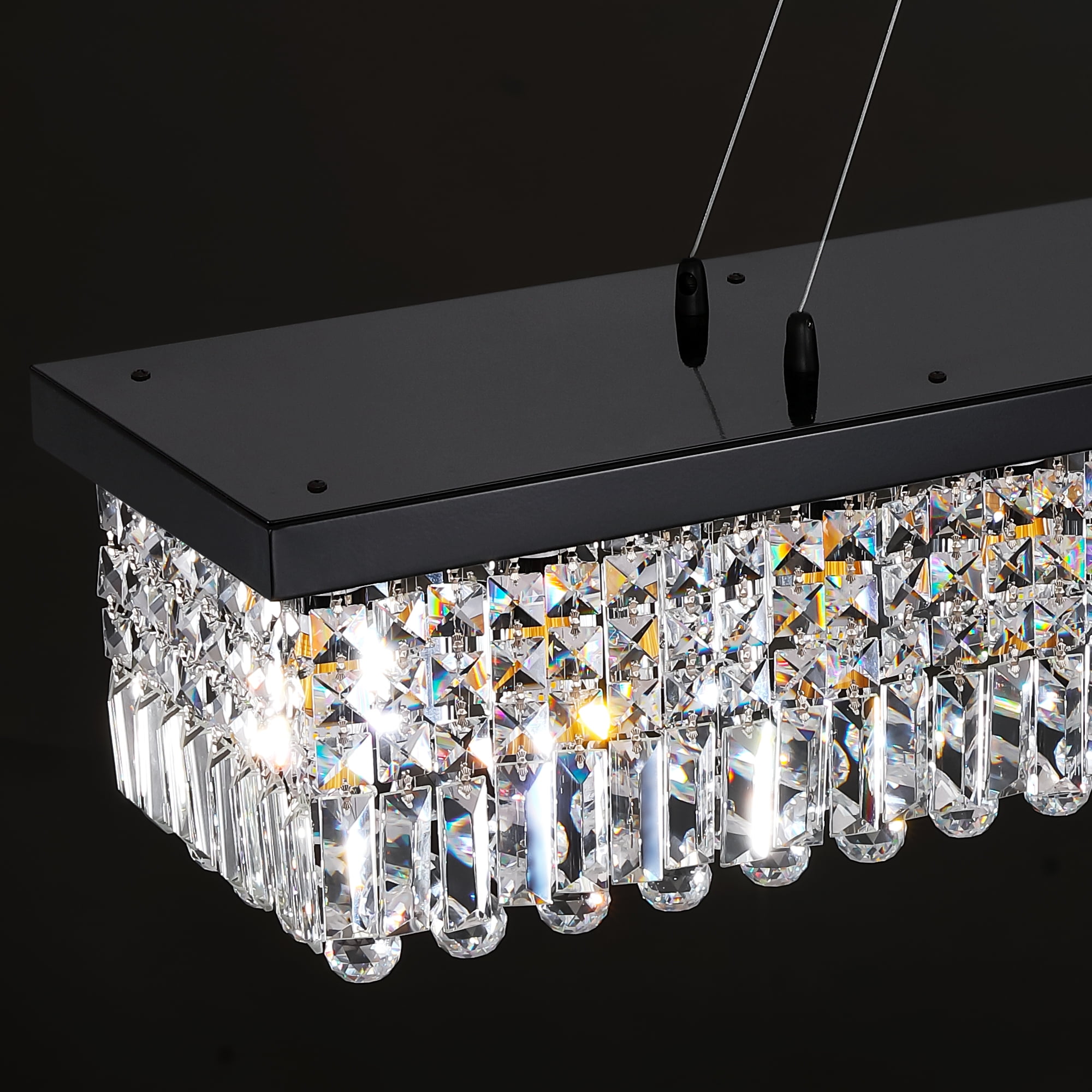 HOOMEDELIER Modern Crystal Chandelier,47" Rectangular Chandelier Pendent Light Fixture,Ceiling Chandelier for Indoor