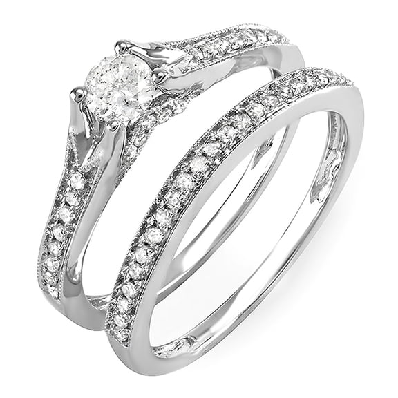 Dazzlingrock Collection 0.60 Carat (ctw) 14K Round Diamond Bridal Split Shank Ring Engagement Band Set, White Gold, Size 4.5