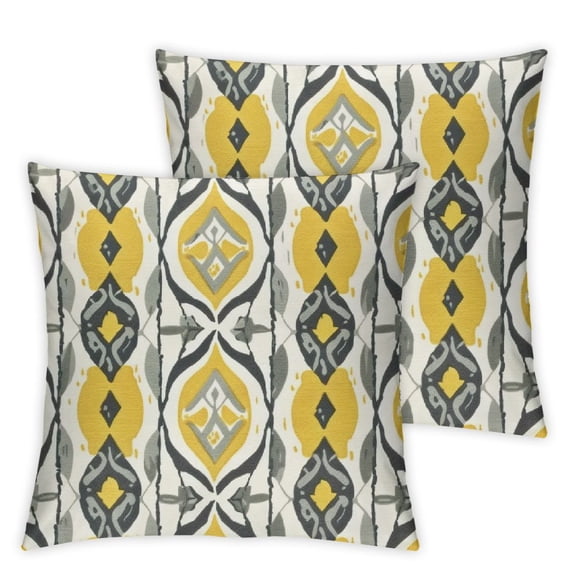 BANET  Ikat Throw Pillow Cover Set of 2, Oval Double Zigzag Ikat Motifs Exotic Japanese Culture Design, Decorative Square Covers for Couch Bed & Sofa, Grey Yellow White 12x12in