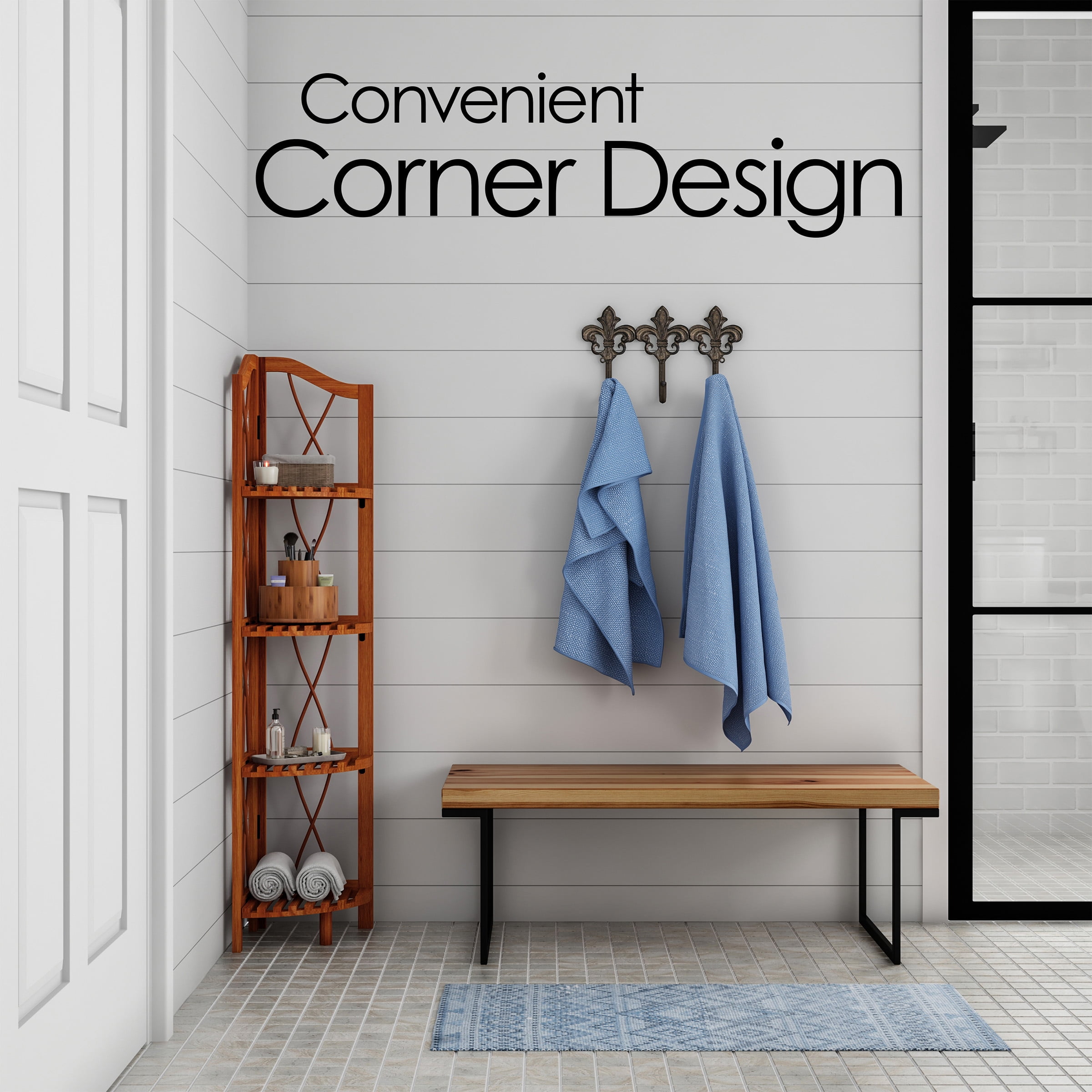 Lavish Home 4-Tier Wooden Folding Corner Bookshelf for Small Tight Spaces