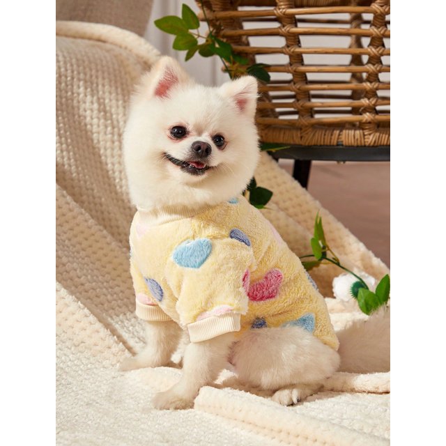 PETSIN Valentine's Day 1pc Light Blue Heart Printed Flannel Pet Sweatshirt Without Cap For Keeping Warm