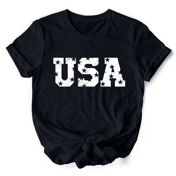 USA Block Letters T-Shirt, Vintage Patriotic Tee for Independence Day