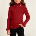 thumbnail image 2 of BLVB Girls Turtleneck Sweaters Pullover Toddler Baby Kids Ribbed Knit Ruffle Long Sleeve Jumper Tops Fall Winter Clothes(Red,2-3 Years), 2 of 8