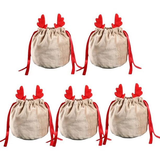 Bolsa de regalo de dulces de Reno de Navidad, bolsa de regalo de terciopelo de Papá Noel para niños, bolsa de regalo de fiesta de año nuevo con cordón, 5/10