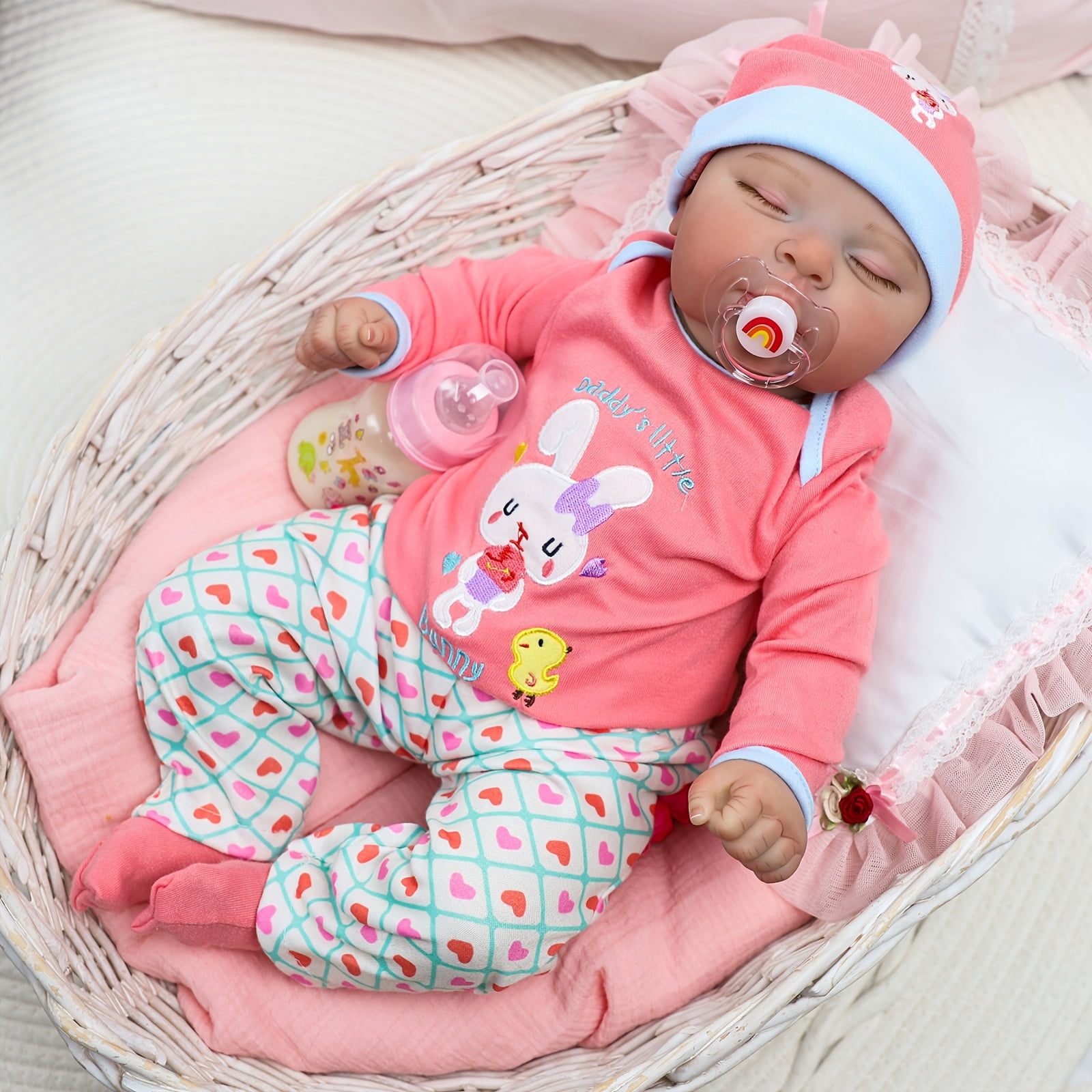 22 Inch Reborn Baby Doll, Realistic Sleeping Newborn Doll, Soft Cloth Body With Accessories, Lifelike Baby Doll Toy Gift For Kids Age 3+ Christmas Present