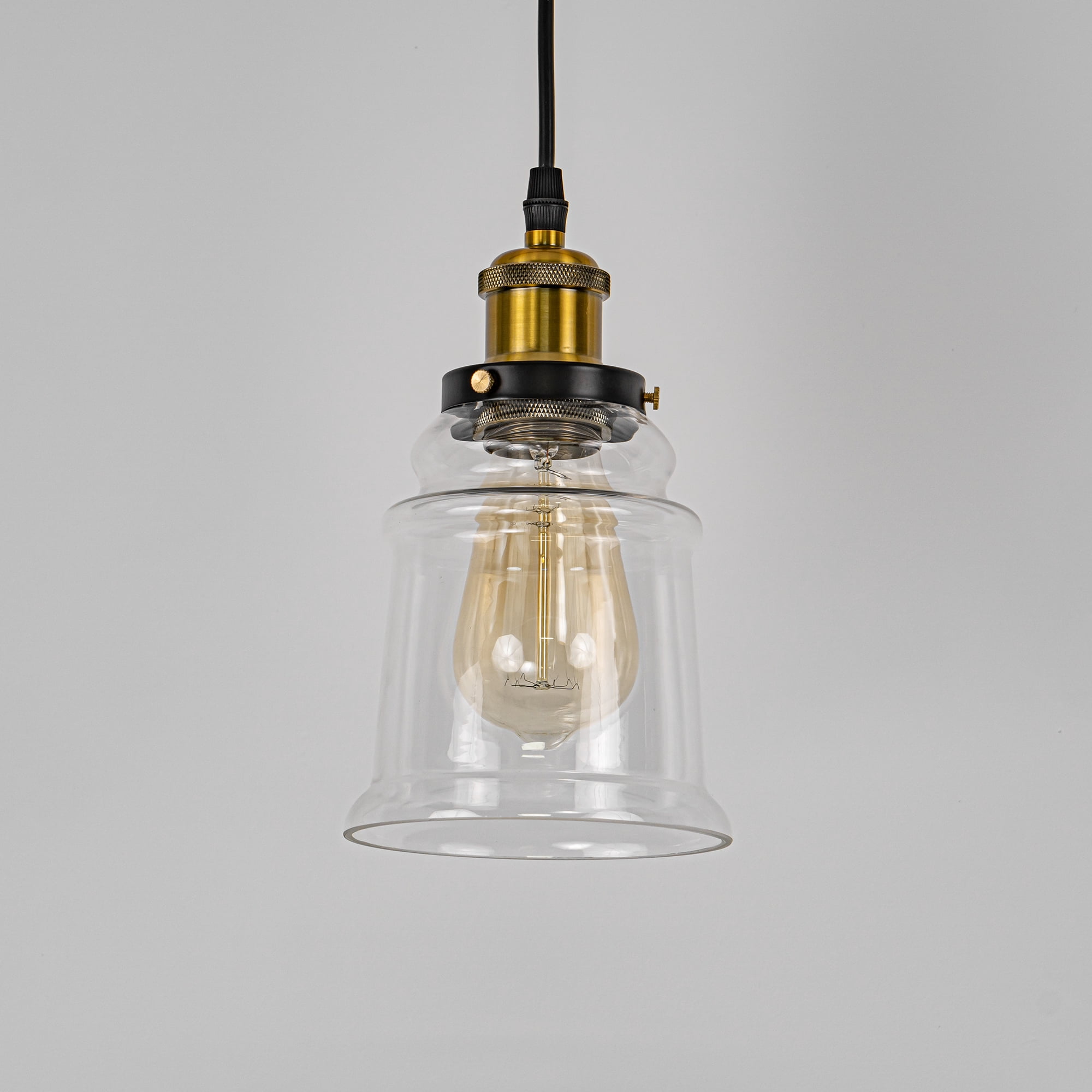 Kiven H-Type Track Lighting Industrial Kitchen Pendant Light Antique Brass Hanging Fixture with Glass Shade - 3 Pack