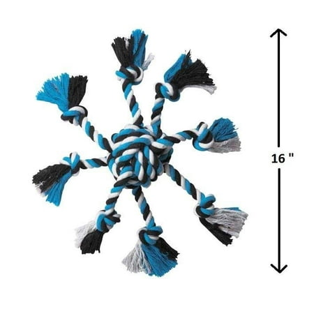 - ROPE TOYS FOR DOGS Crazy 8 Dog Toy Monkey Fist & Eight Tug Knot Chew Tassels (Blue)
