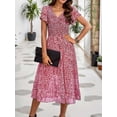 thumbnail image 3 of SANOPY Women Elegant Casual Summer Midi Dress Ditsy Print Short Ruffles Tiered Sleeve Smocked Midi Dresses Bohemian Floral V Neck High Waist Wedding Guest Long Dresses, 3 of 6