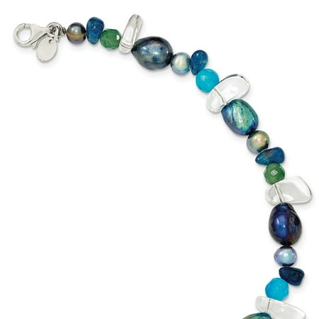 - Roy Rose Jewelry Sterling Silver Aventurine, Blue Quartz and Freshwater Cultured Pearl Bracelet 7.75'' length