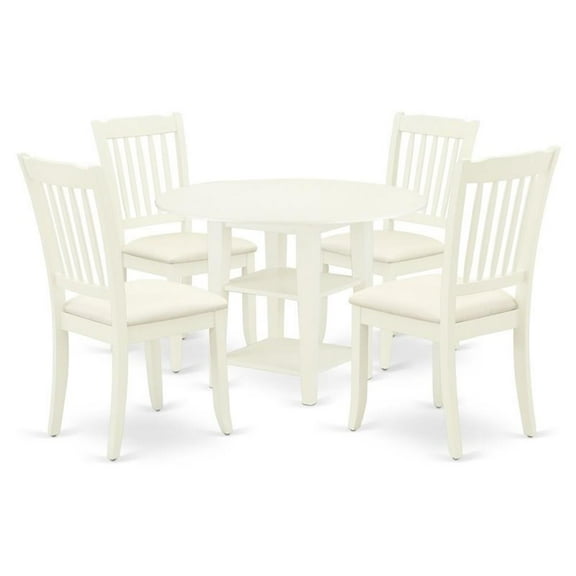 Pemberly Row 5-piece Wood Dining Set with Fabric Seat in White