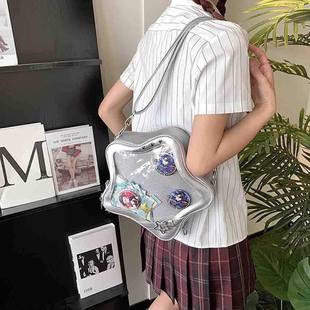 Baguery Ita Bag Star Shaped Purse - PU Leather Cute Clear Crossbody Bag, Kawaii Pin Display Shoulder Bag (Bare Bag)​