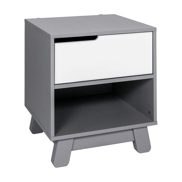 Babyletto Table de Chevet Hudson avec Port USB en Gris et Blanc, 1 Tiroir et Rangement