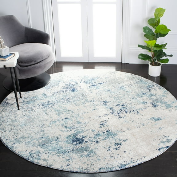 SAFAVIEH Aston Calanthia Abstract Area Rug, Ivory/Blue, 6'7" x 6'7" Round