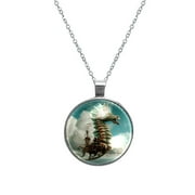 Hippocampus Stunning Glass Circular Pendant Necklace - Women's Necklaces, Necklaces