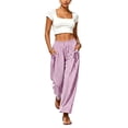thumbnail image 7 of MLCDZ Womens Summer Striped Barrel Pants Comfy Baggy Drawstring Elastic Waist Pant with Pockets Lightweight Beach Vacation Party Lounge Trousers, 7 of 7