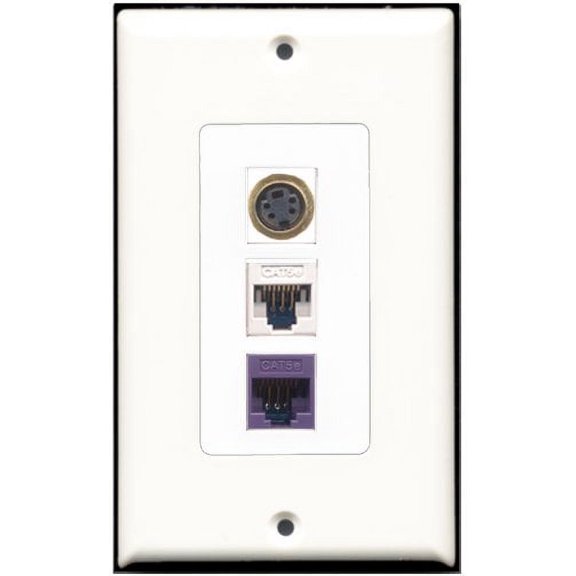 RiteAV - 1 Port S-Video 1 Cat5e Ethernet White 1 Cat5e Ethernet Purple Wall Plate Decorative
