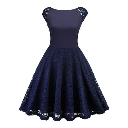 Vintage Cocktail Equipment Women Floral Lace Vintage 1950s 60S Cocktail Party Swing Dress Rockabilly Retro Summer Sleeveless Formal Skater Dresses ()