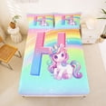 thumbnail image 5 of Erosebridal Kawaii Rainbow H Monogrammed Queen Sheet Sets,Cute Unicorn Bed Set For Kids Girls 4pcs, 5 of 6