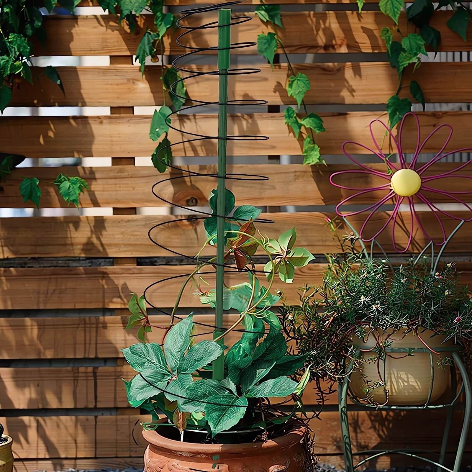 Iron Plant Stand with Support Posts - 53.6 Inch Tall Screw Style Climbing Cage for Potted Plants, Flowers, Vines - Rust-Proof Metal & Plastic Construction