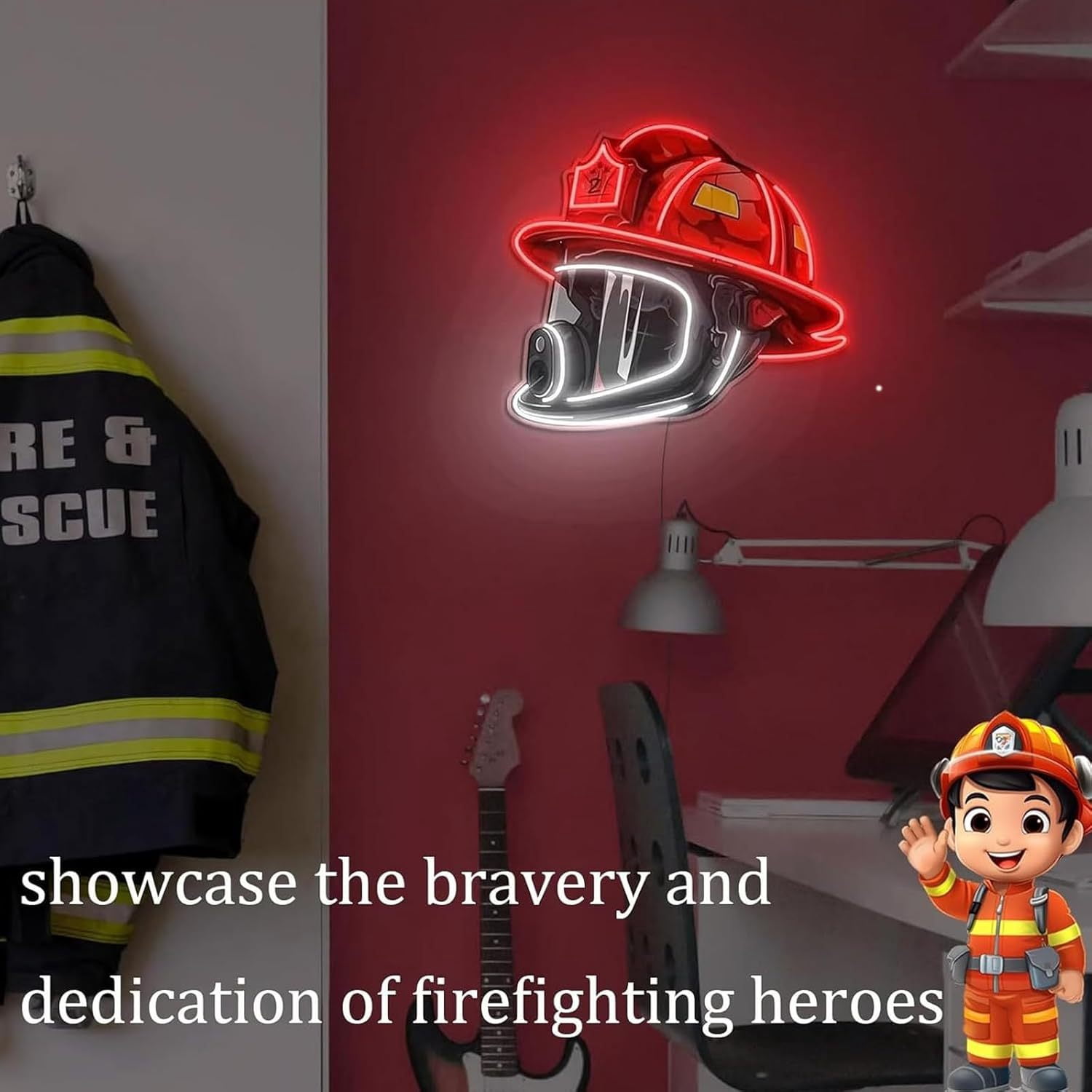 Firefighter Helmet Neon Sign, Neon Signs for Wall Decor, Firefighter Helmet LED Light, USB Powered Neon Light for Home and Fire Station Decor, Firefighter Gifts for Man Husband Boy Kids Firemen
