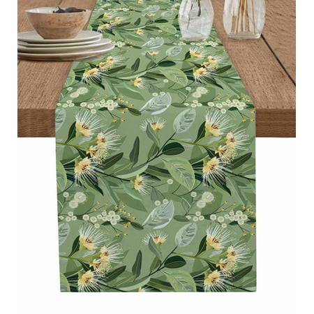 

Table Runner Dresser Scarves 72 Inch Long Watercolor Green Botanical Leaves Linen Dining Table Runners Garden Dandelion Flower Foliage Tabletop Scarf for Wedding Holiday Party Kitchen