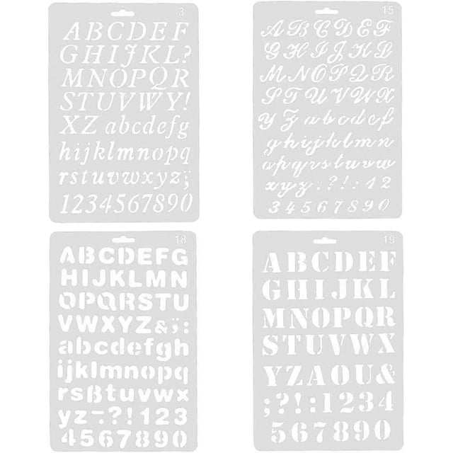4 Pieces Alphabet Painting Stencils Set, Assorted Styles Reusable Numbers and Letters Art Drawing Templates Stencils for DIY Craft Projects