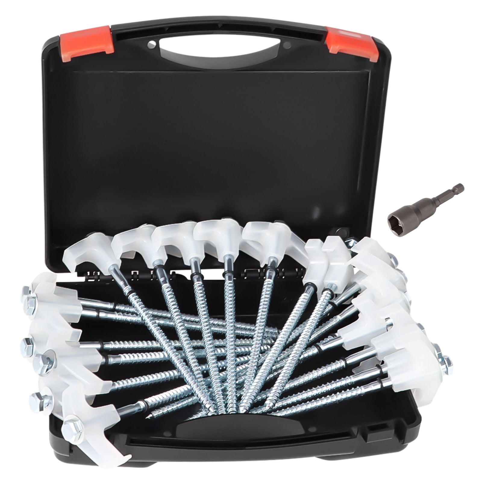 20 Pcs 8" Metal Tent Stakes, Heavy Duty Metal Tent Nails, Glow in The Dark Tent Stakes, Drillable Screw in Ground Spikes with Hexagon Head Drive & Storage Case for Camping