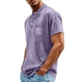 thumbnail image 4 of hotojiny Men's Henley Shirts Short Sleeve Button T-Shirt Vintage Tops Oversized Crew Neck Summer Shirt with Pocket Streetwear(Purple,Small), 4 of 6