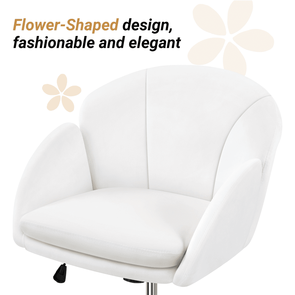 Alden Design Modern Rolling Desk Chair with Armrests for Home Office, Snowy