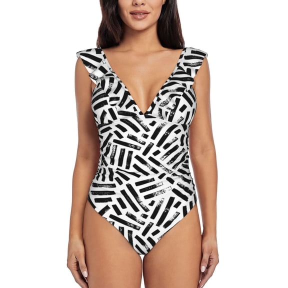 Picia Weave Geometric Blooming Jelly Womens Tummy Control Bathing Suits Slimming Ruffle Swimsuit One Piece Lace Swimwear-