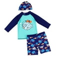 thumbnail image 4 of ASFGIMUJ Baby Boys 2pcs Rash Guard Swimsuits UPF50+ Toddler Long Sleeve Cartoon Sunsuit Swimwear Sets Bathing Suit With Hat Baby Swimsuit Twins Line up Kids Guard Short Toddler Swimsuit Set 7, 4 of 8