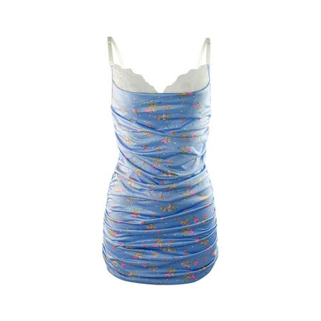 adviicd Silk Nightgown Women Lingerie Sleepwear Lace Chemise Nightgown Full Slips Light Blue S