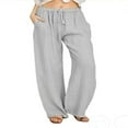 thumbnail image 1 of Casual Linen Palazzo Pants for Women High Waisted Solid Color Drawstring Loose Pants with Pocket, 1 of 4