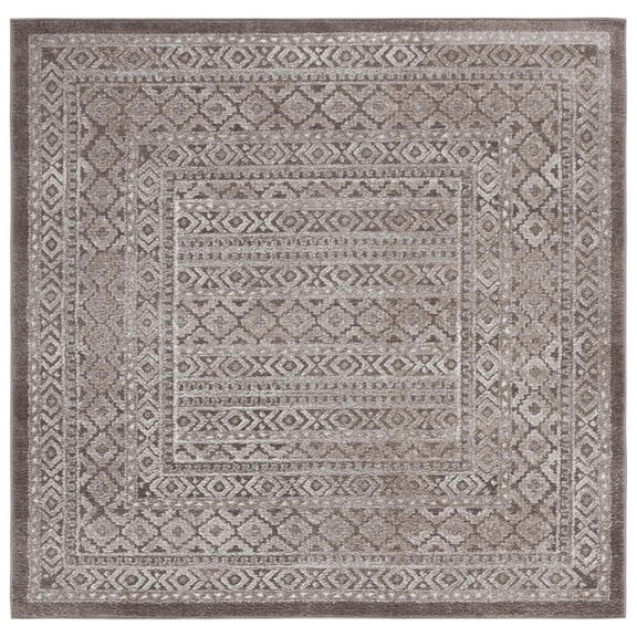 SAFAVIEH Toscana Roger Oriental Polyester Area Rug, Ivory/Brown, 6'7" x 6'7" Square
