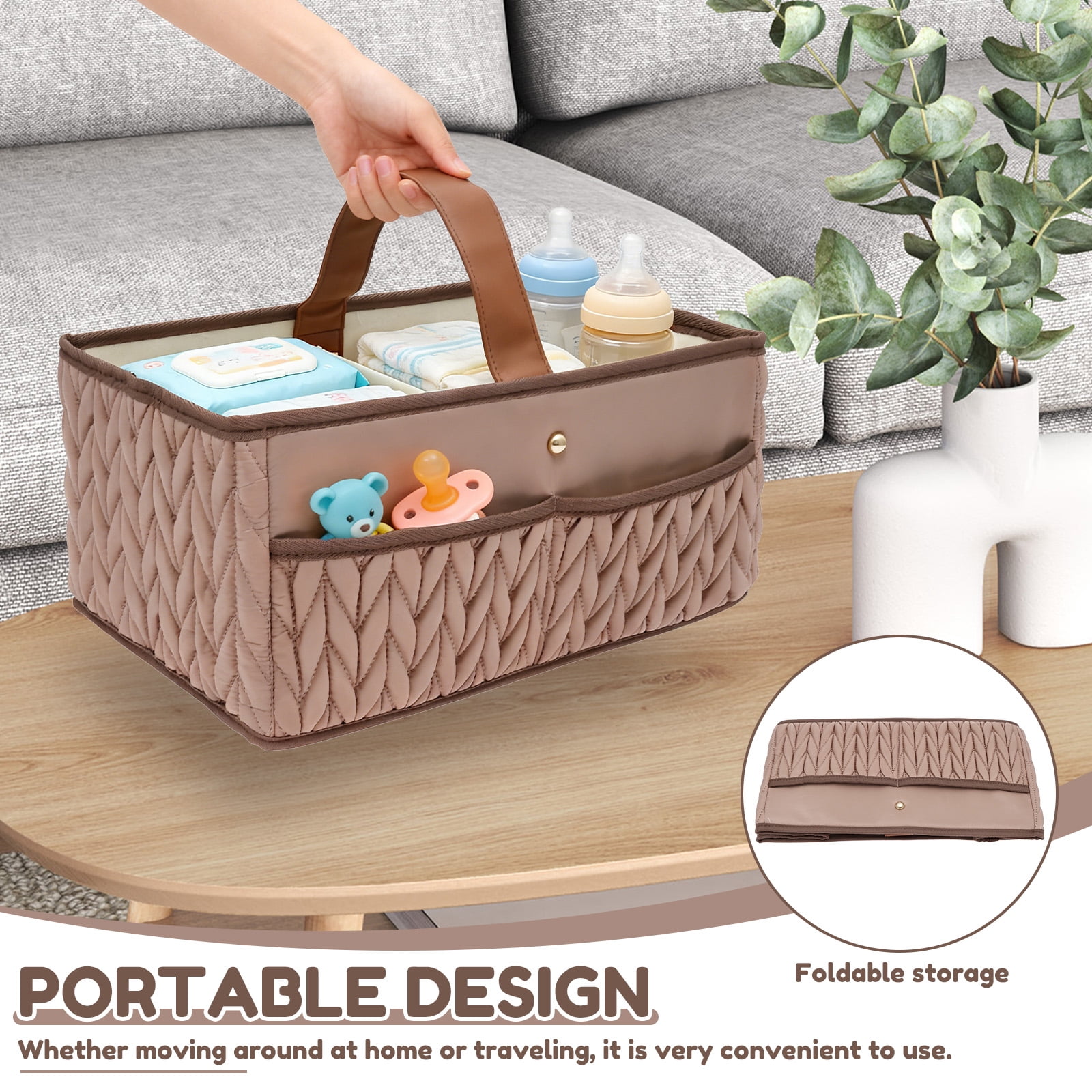 Austok Baby Diaper Caddy Organizer with Compartment Nappy Caddy with Wide Handle and Pocket for Diaper Wipe Spare Clothes Baby Essential for Changing Table Nursery Car