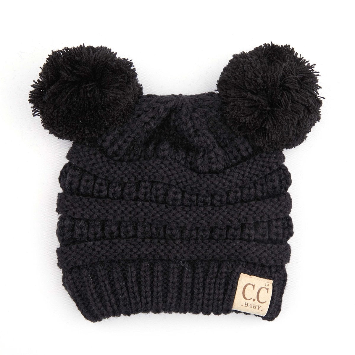 CC Baby Double Pom Cable Knit Yarn Pom Newborn to 9 Months Infant Beanie Indi Pink - Soft, Warm Hats for Babies and Toddlers - Cozy Winter Wear
