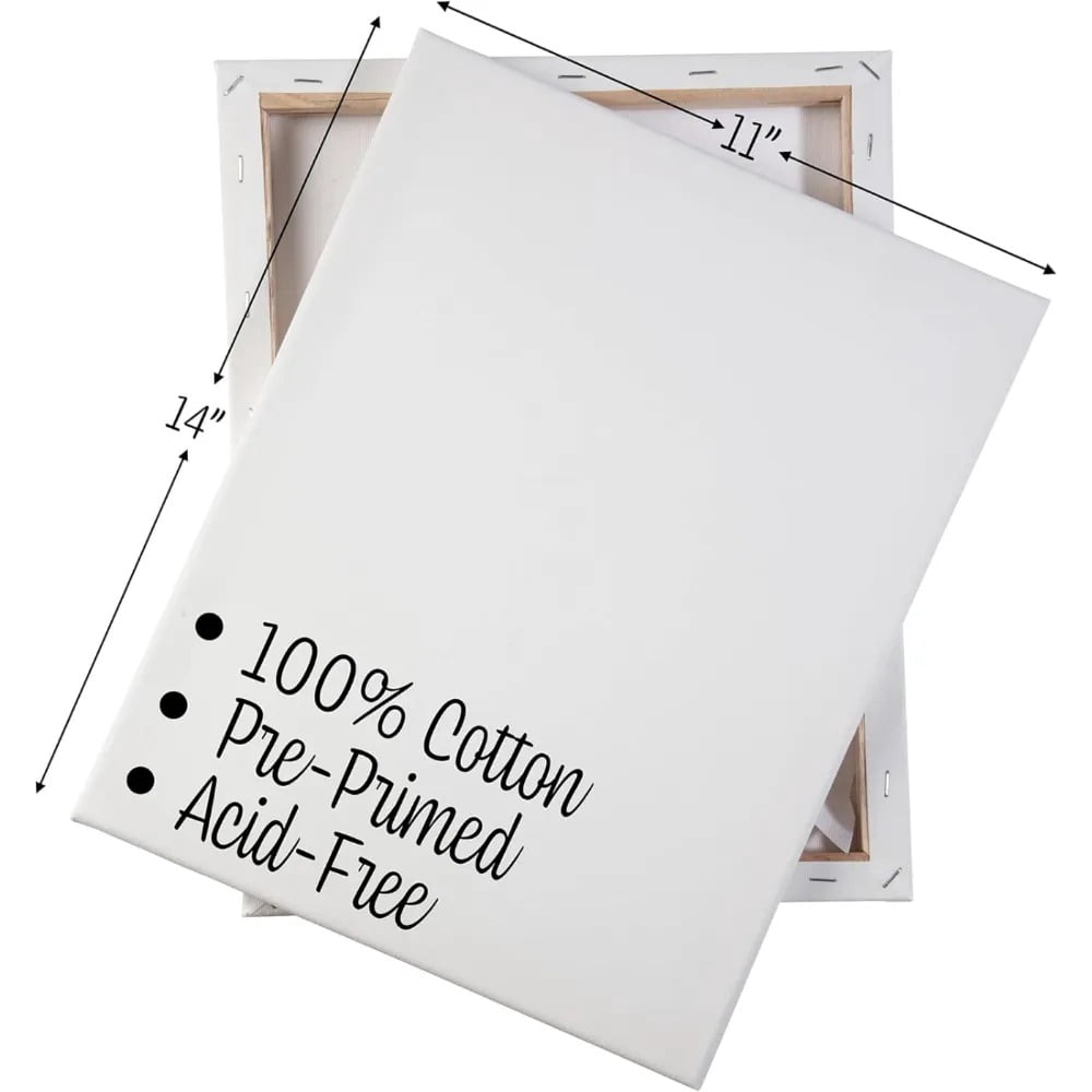 iDIY Stretched Canvas Board 11 x 14 (Set of 8) 5/8 - Classic White Blank, Pre Primed for Oils or Acrylics, 100% Cotton, Acid Free - Professional Grade for Painting or Art Project, Craft, Mixed Media