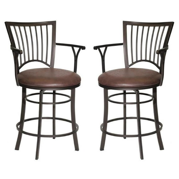 Home Square Metal Swivel Counter Stool in Brown - Set of 2