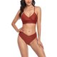 thumbnail image 2 of Traje de baño de dos piezas para mujer con tirantes ajustables y cuello en V, traje de baño de color puro para verano, rojo vino M, 2 of 8