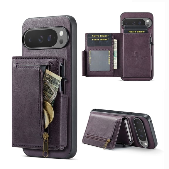 for Google Pixel 10A Wallet Case, 2-in-1 Detachable RFID Blocking Card Holder Phone Case, Zipper Pocket, PU Leather Flip Stand Card Slot Shockproof Cover for Google Pixel 10A, Purple